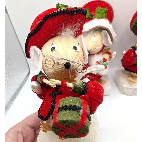 Vintage KURT ADLER Christmas Ornament Corn Husk Mice Trio, Corn Husk Mouse